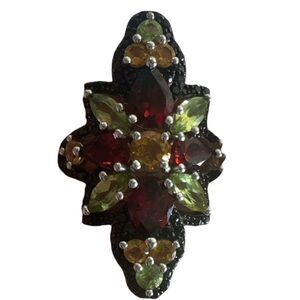 Don Konrad 925Sterling Silver MultiGem Cocktail Ring Size7Garnet Peridot Citrine